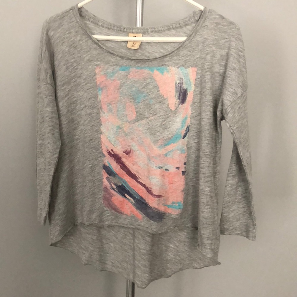 Hollister Grey Long Sleeve Watercolor Strokes Graphic Sz XS
